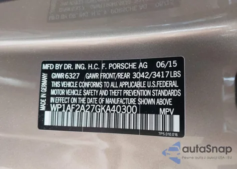 2016 Porsche Cayenne Diesel z USA, uszkodzony, nr VIN WP1AF2A27GKA40300